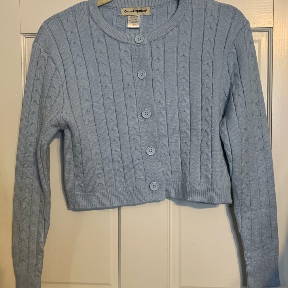 Cotton Emporium Light Blue Cable Knit Cardigan NWOT